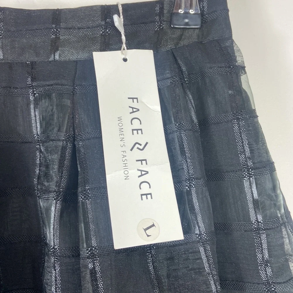 Face N Face Black Shear Plaid Festive MIDI Skirt Large